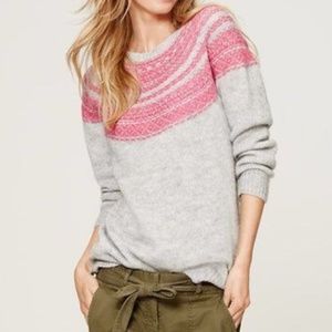 LOFT Gray & Pink Fairisle Sweater | Size L